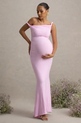 Lita | Pink Twisted Asymmetric Maternity Maxi Dress