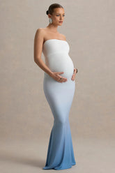 Sharnie | Blue Ombre Strapless Maternity Maxi Dress