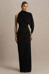 Aphra | Black High-Neck Maxi Dress With Cape-Sleeve