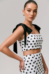 Phoebe | Black & White Polka Dot Crop Top With Tie Straps Tie