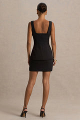 Angel | Black Square-Neck Tailored Mini Dress With Drop-Waist