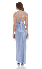 Satin V-Neck Maxi Dress in Sky Blue