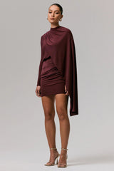 Celeste | Burgundy Long-Sleeve Mini Dress With Cape Sleeve