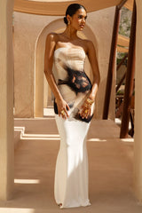 Ceremony | Cream And Black Floral Print Bandeau Maxi Dress