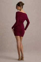 Zhara | Burgundy Ruched One-Shoulder Bodycon Mini Dress