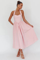 Get My Attention Halterneck Maxi Dress Pink