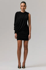 Fortuna | Black Ruched Mini Dress With One-Sleeve