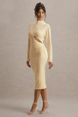 Pandora | Pale Lemon Long-Sleeve Maxi Dress With Cut-Out