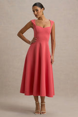 Andromeda | Coral Sweetheart-Neck Midi Dress