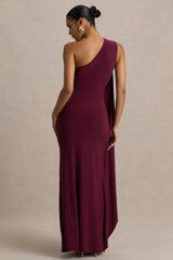 Adelina | Burgundy One-Shoulder Maxi Dress With Drape