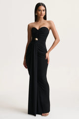 Beverly | Black Bandeau Maxi Dress With Gathered-Detailing