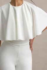 Leanna | White Straight-Leg Jumpsuit With Cape
