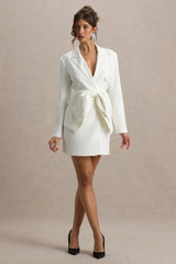 Prized | White Tailored Blazer Mini Dress With Bow
