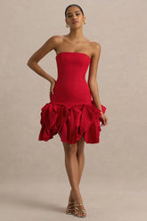Erica | Red Ruffle Puffball Mini Dress