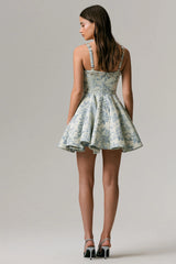 Seashell | Light Blue Jacquard Sweetheart Skater Mini Dress