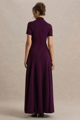 Alea | Burgundy High-Neck Short-Sleeve Maxi Dress