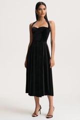 Esmeray | Black Velvet Sweetheart-Neck Midi Dress