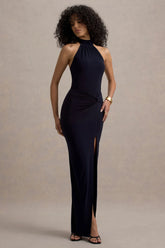 Sable | Navy Halter-Neck Twist Maxi Dress