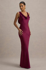 Alesso | Burgundy Satin Cowl-Neck Maxi Dress