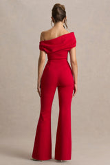 Alexandra | Red Asymmetric Draped Jumpsuit