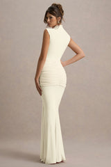 Graziana | Pale Lemon High-Neck Gathered Draped Maxi Dress