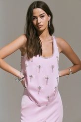 Arianna | Pink Satin Scoop-Neck Embellished Top