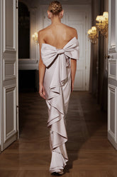 Talulla | Champagne Satin Bandeau Maxi Dress With Ruffled Detail