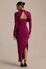 Aneira | Burgundy High-Neck Maxi Dress With Cape Sleeves