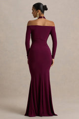 Living High | Burgundy Halter-Neck Maxi Dress With Long Sleeves