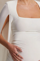 Flawless | White Square-Neck Maternity Midi Dress With Cape-Sleeves