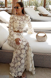 Ibiza | Cream Lace Bell-Sleeve Crop Top