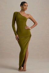 Astra | Green One-Shoulder Asymmetric Maxi Dress
