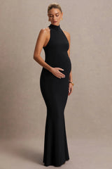 Kaia | Black Halter-Neck Maternity Dress