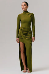 Victoria | Green Long-Sleeve Maxi Dress With Wrap Skirt
