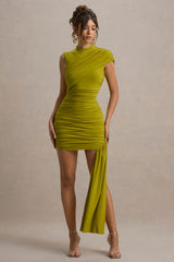 Nocturnal | Green Ruched Mini Dress With Sash