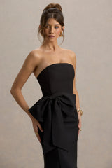 To Me | Black Bandeau Midi Dress With Oversized Bow