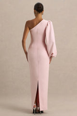 Kellis | Pink Asymmetric Maxi Dress With Balloon Sleeve