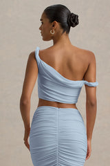Ariel | Powder Blue Twisted Asymmetric Crop Top