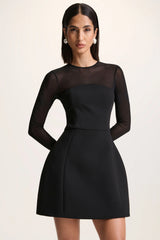 Aviana | Black Mesh Crew-Neck Mini Dress