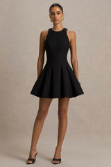 Leilani | Black High-Neck Mini Dress With Ruffling Detail