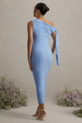 Katarine | Powder Blue Asymmetric Knot Maternity Midi Dress