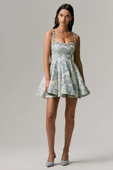 Seashell | Light Blue Jacquard Sweetheart Skater Mini Dress