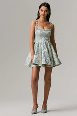 Seashell | Light Blue Jacquard Sweetheart Skater Mini Dress