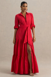 Sydney | Red Belted Maxi Shirt Dress