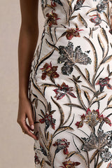 Kyle | Cream Sequin Floral Embellished Square-Neck Maxi Dress