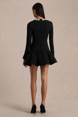 My Wish | Black Embellished High-Neck Mini Dress With Drop-Waist