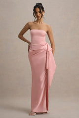 Loz | Light Pink Satin Bandeau Draped Maxi Dress