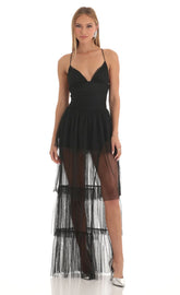 Mesh Maxi Dress in Black