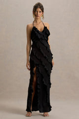 Full On | Black V-Neck Ruffle Maxi Dress