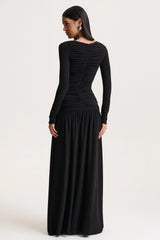 Aniyah | Black High-Neck Maxi Dress With Ruched Detailing